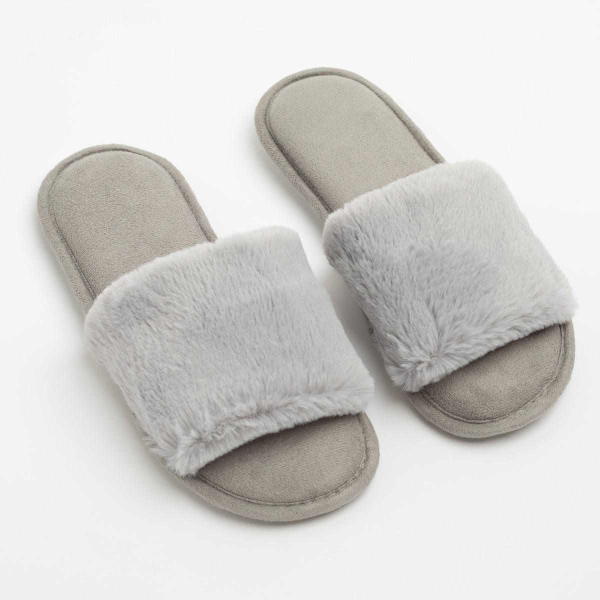 OHS Faux Fur Slider Slippers, Grey - Small 3/4>
