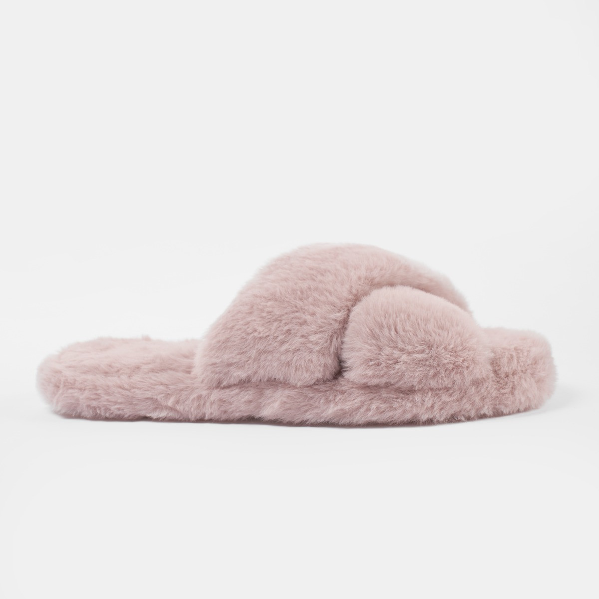 OHS Faux Fur Platform Cross Strap Slippers - Blush>