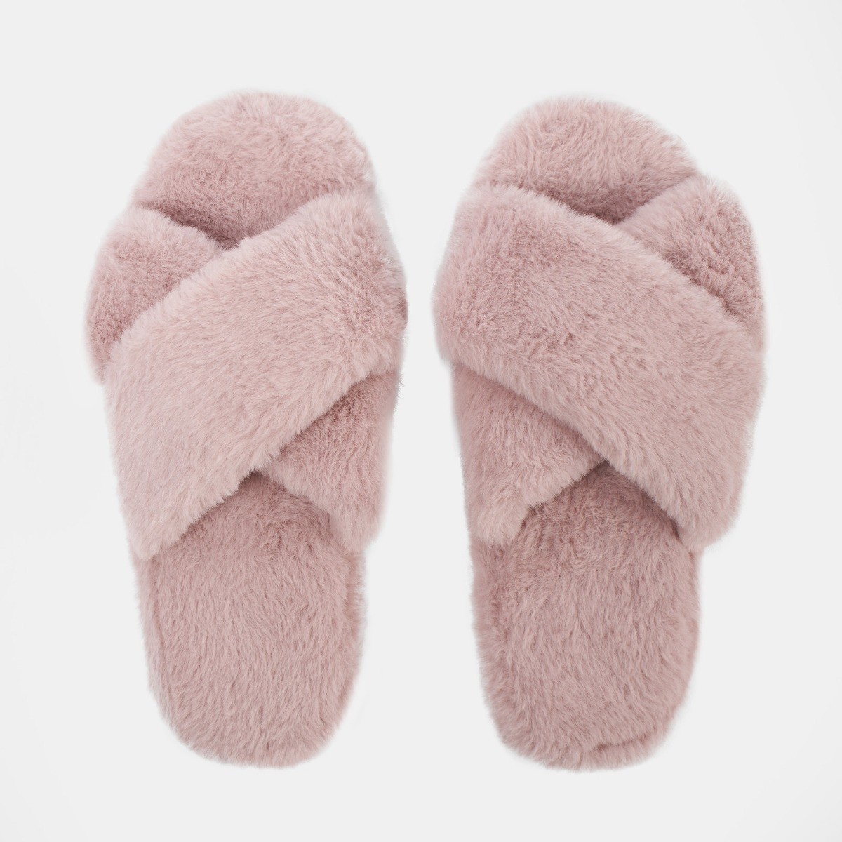 OHS Faux Fur Platform Cross Strap Slippers - Blush>