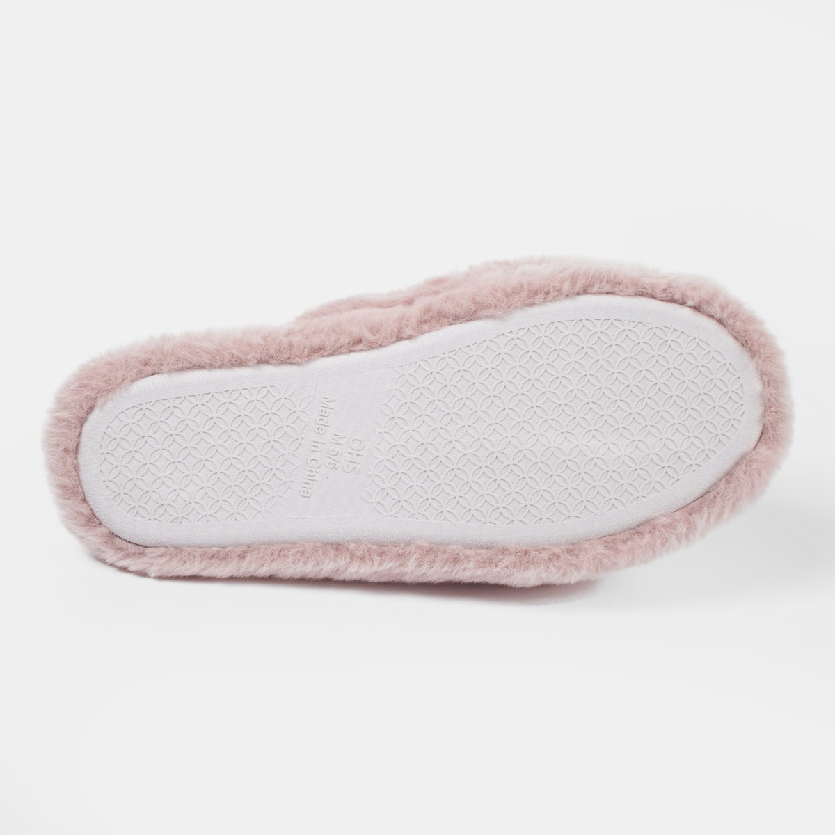 OHS Faux Fur Platform Cross Strap Slippers - Blush>