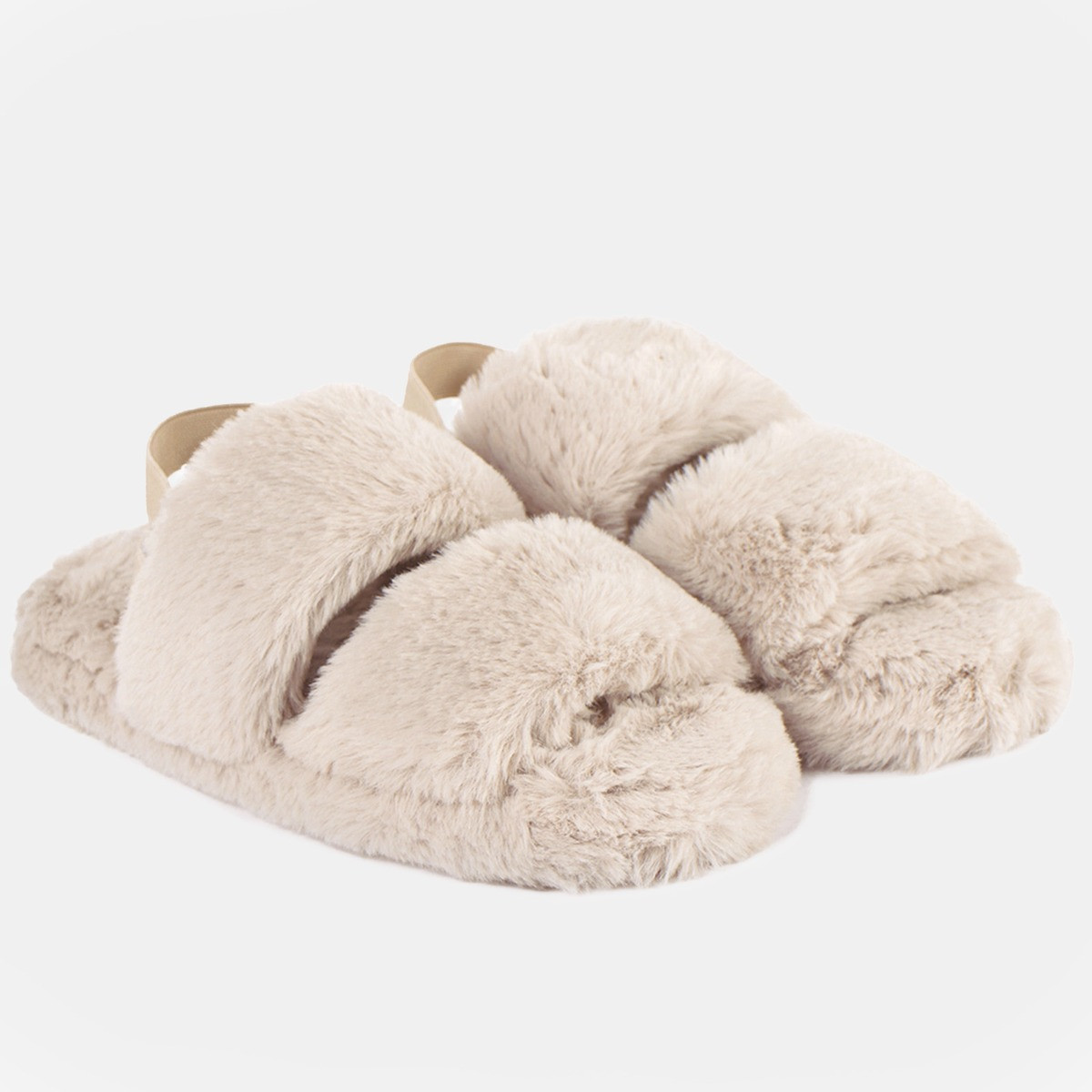OHS Faux Fur Platform Slippers - Natural