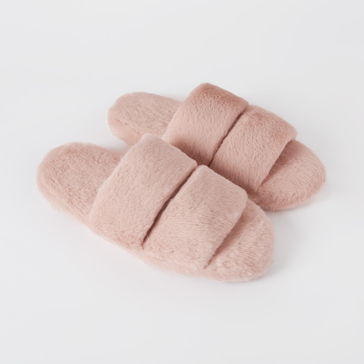 OHS Faux Fur Platform Slider Slippers, Blush >