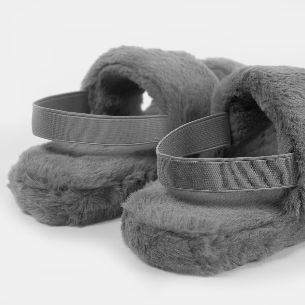 OHS Faux Fur Platform Slippers - Charcoal>
