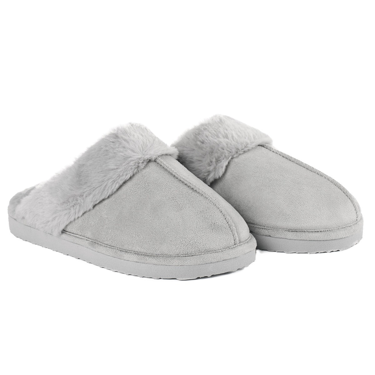 OHS Faux Suede Platform Mule Slippers - Silver>