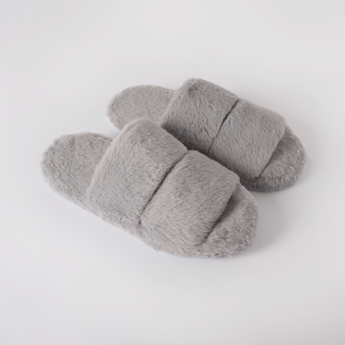OHS Faux Fur Platform Slider Slippers, Grey>