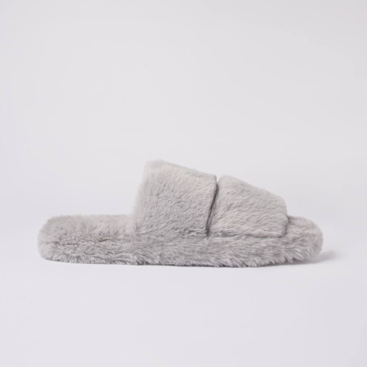 OHS Faux Fur Platform Slider Slippers, Grey>