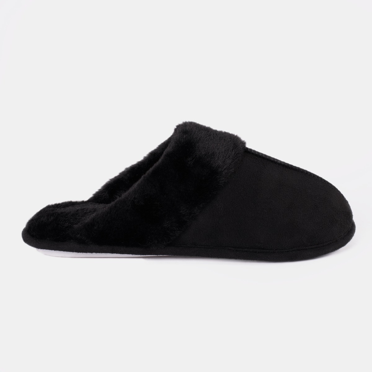 OHS Faux Suede Mule Slippers - Black>