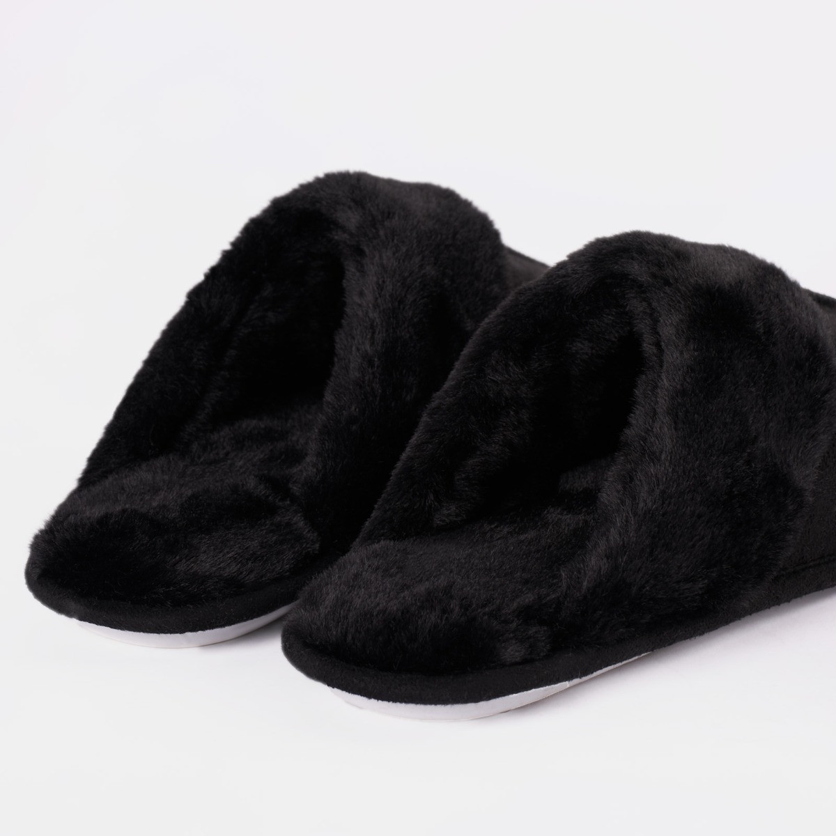 OHS Faux Suede Mule Slippers - Black>