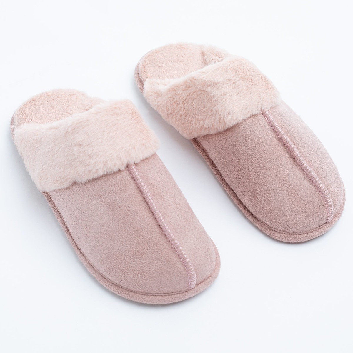 OHS Faux Suede Mule Slippers - Blush>