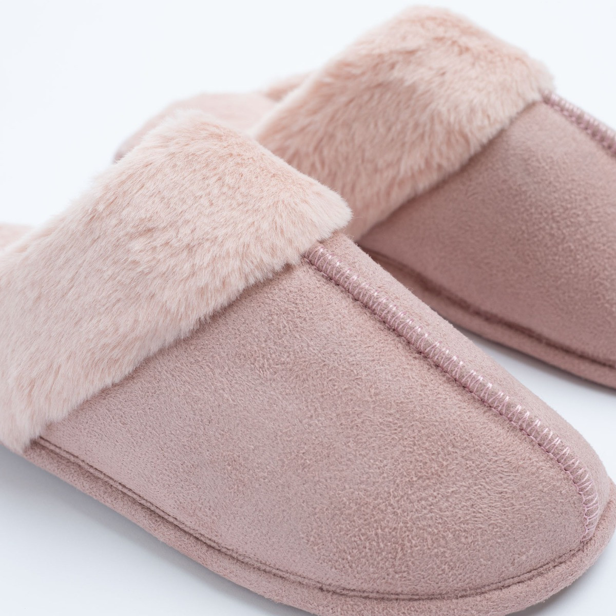 OHS Faux Suede Mule Slippers - Blush>