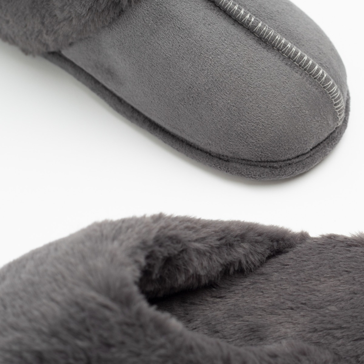 OHS Faux Suede Mule Slippers - Grey>