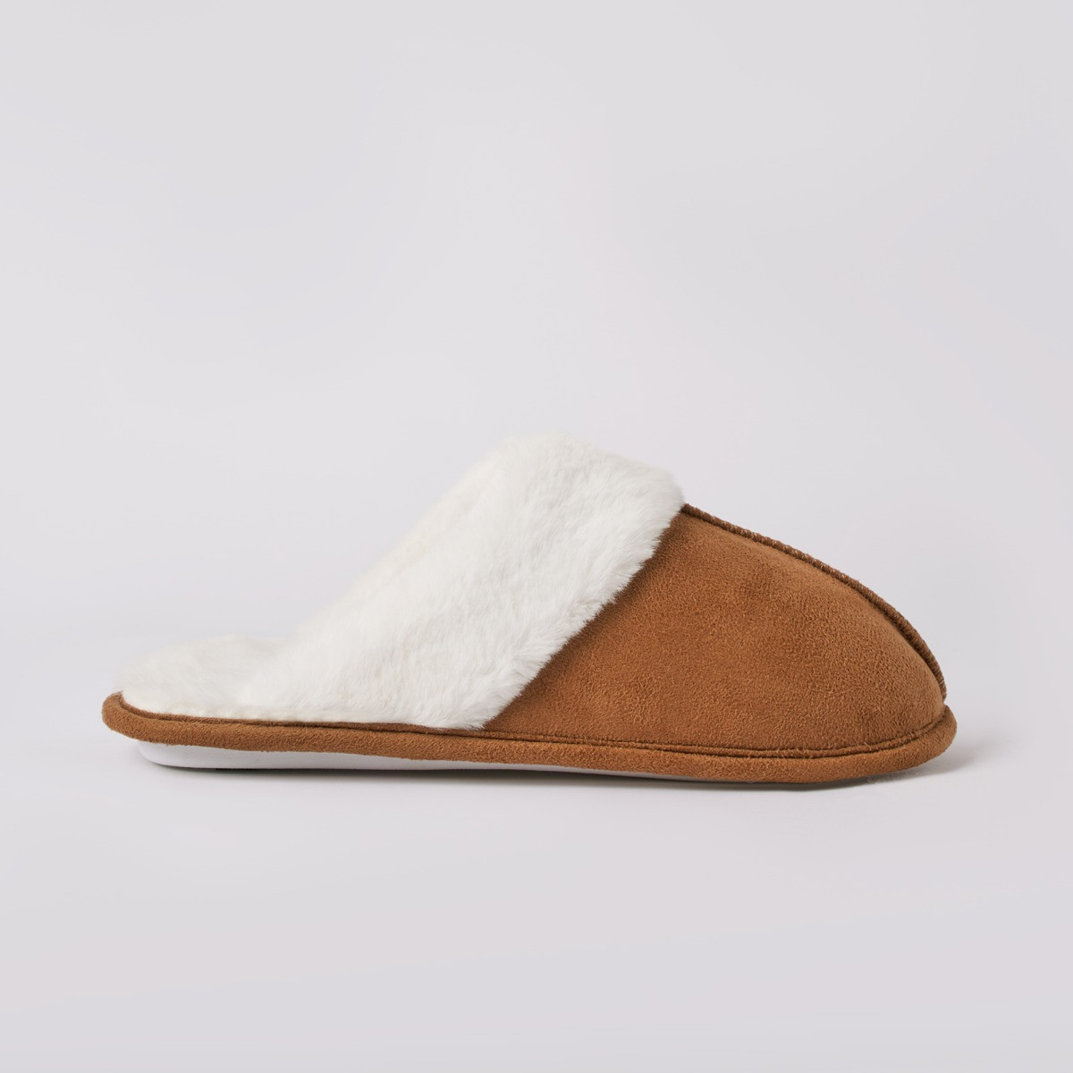 OHS Faux Suede Mule Slippers - Tan>