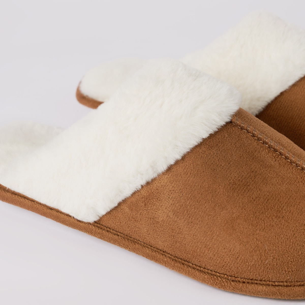 OHS Faux Suede Mule Slippers - Tan>
