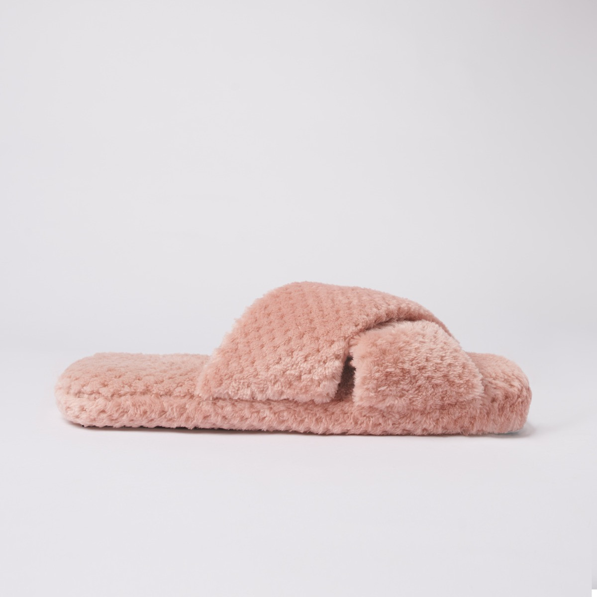OHS Waffle Fleece Cross Strap Slippers - Blush>