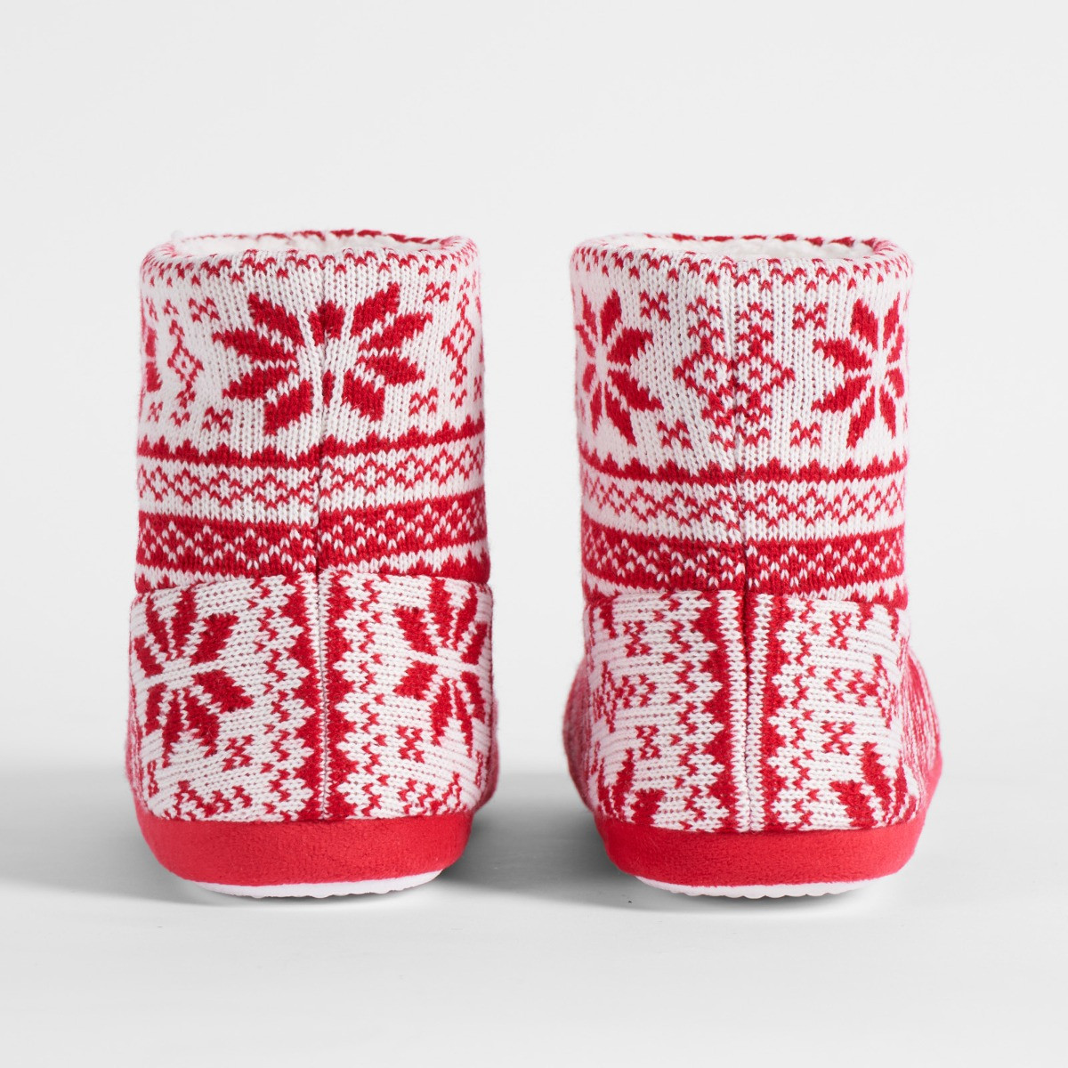 OHS Christmas Nordic Print Knitted Boot Slippers - Red>