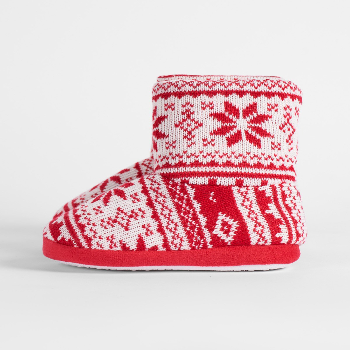 OHS Kids Christmas Nordic Print Knitted Boot Slippers - Red