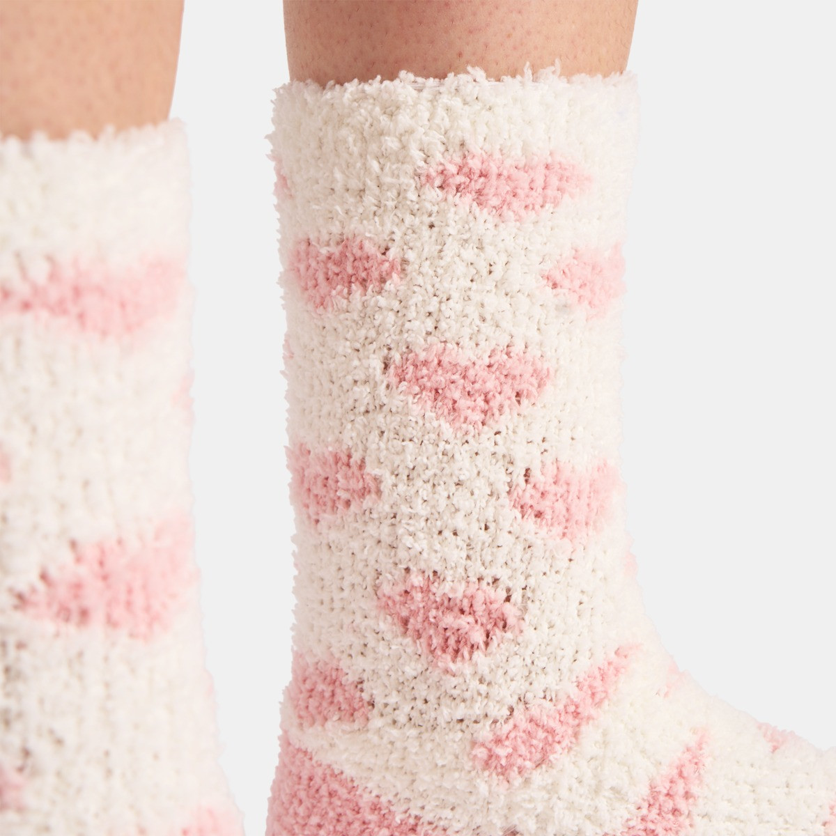 OHS Heart Fluffy Fleece Socks, Blush - 3 Pack>