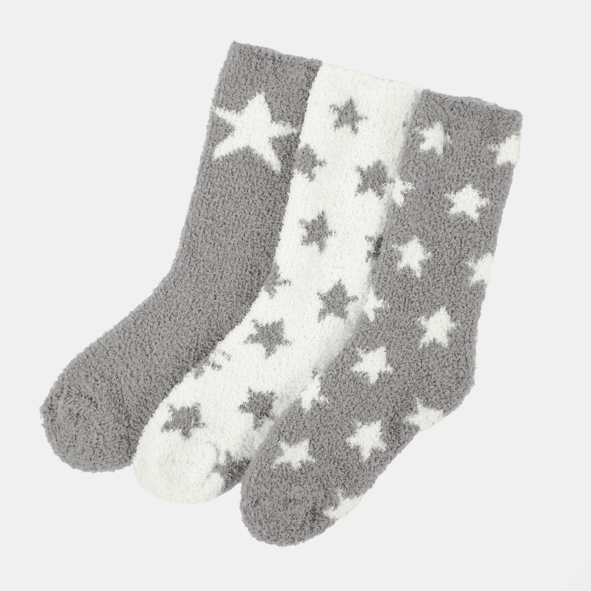 OHS Star Fluffy Fleece Socks, Grey - 3 Pack>