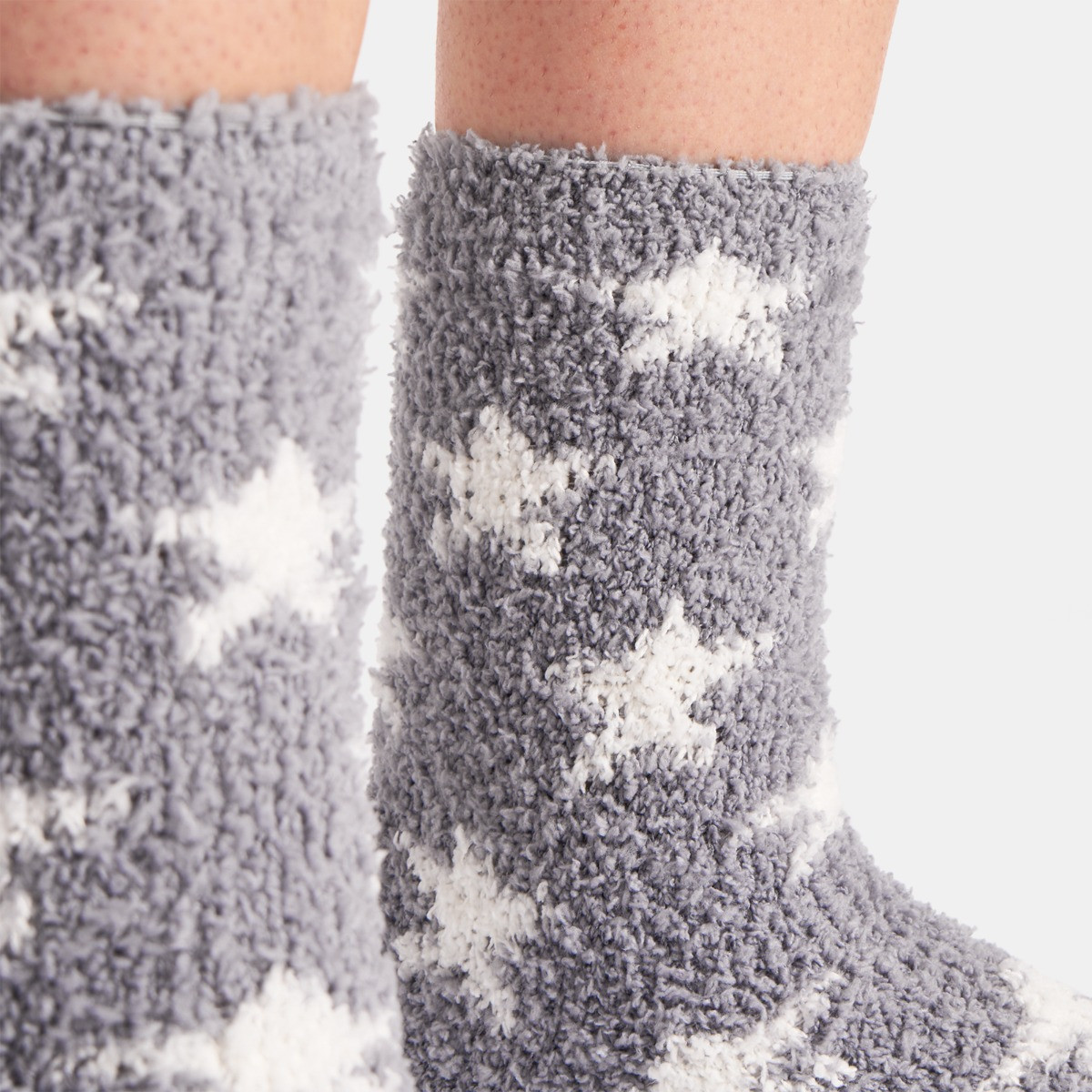 OHS Star Fluffy Fleece Socks, Grey - 3 Pack>