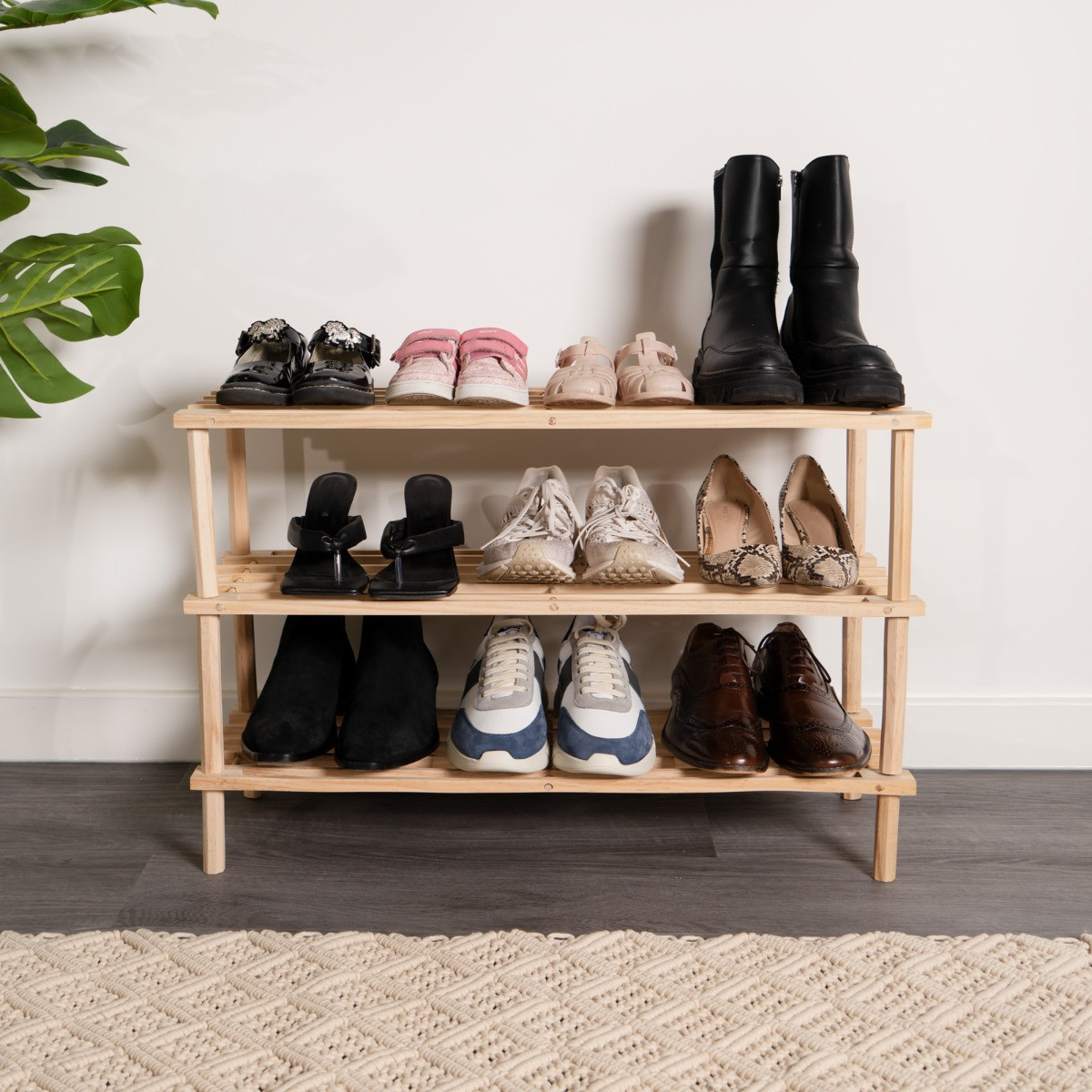 OHS Wooden Shoe Storage Rack, 3 Tier - Natural>