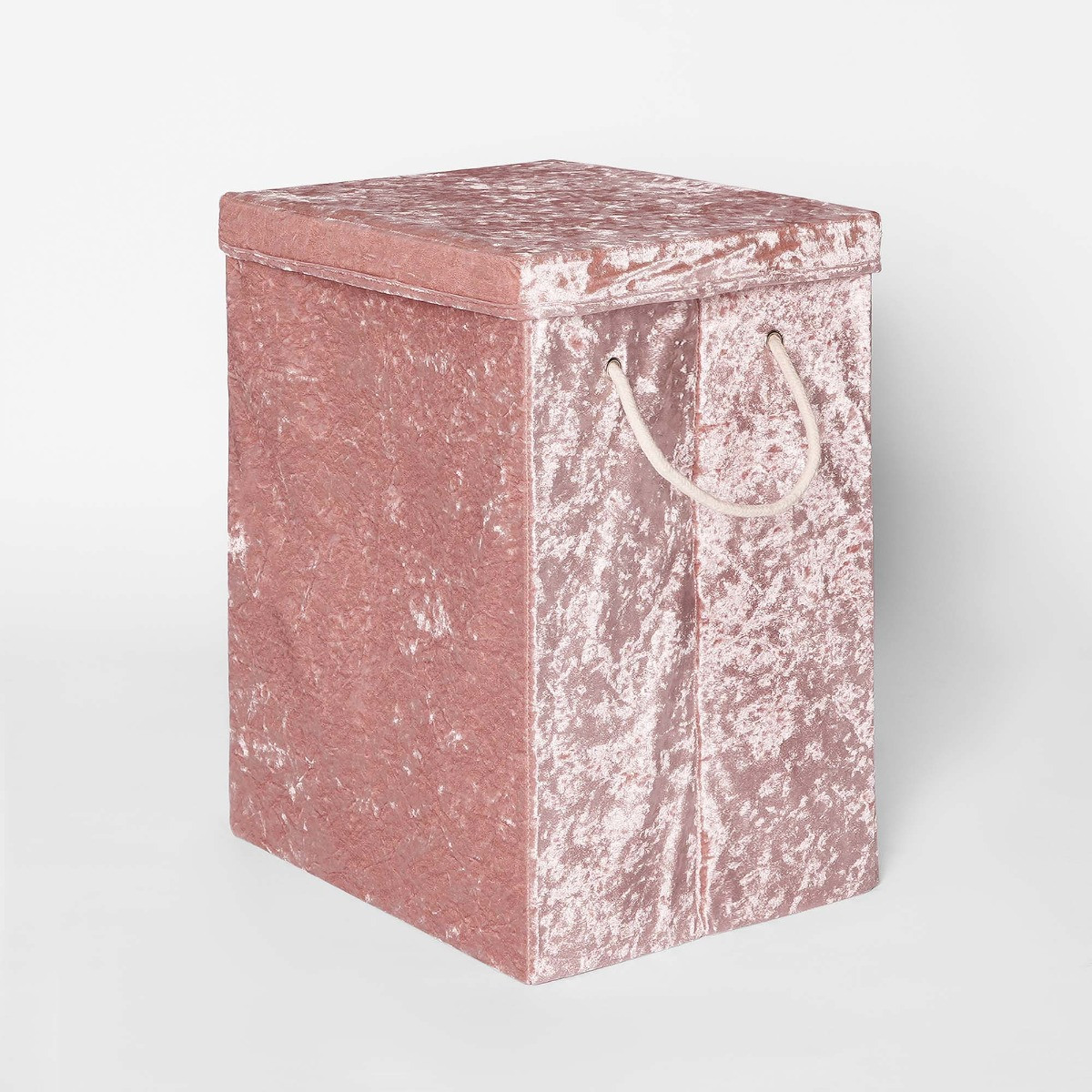 OHS Crushed Velvet Foldable Laundry Basket - Blush>