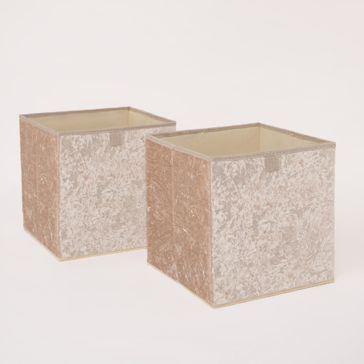 OHS Crushed Velvet Cube Storage Boxes, Beige - 2 Pack>