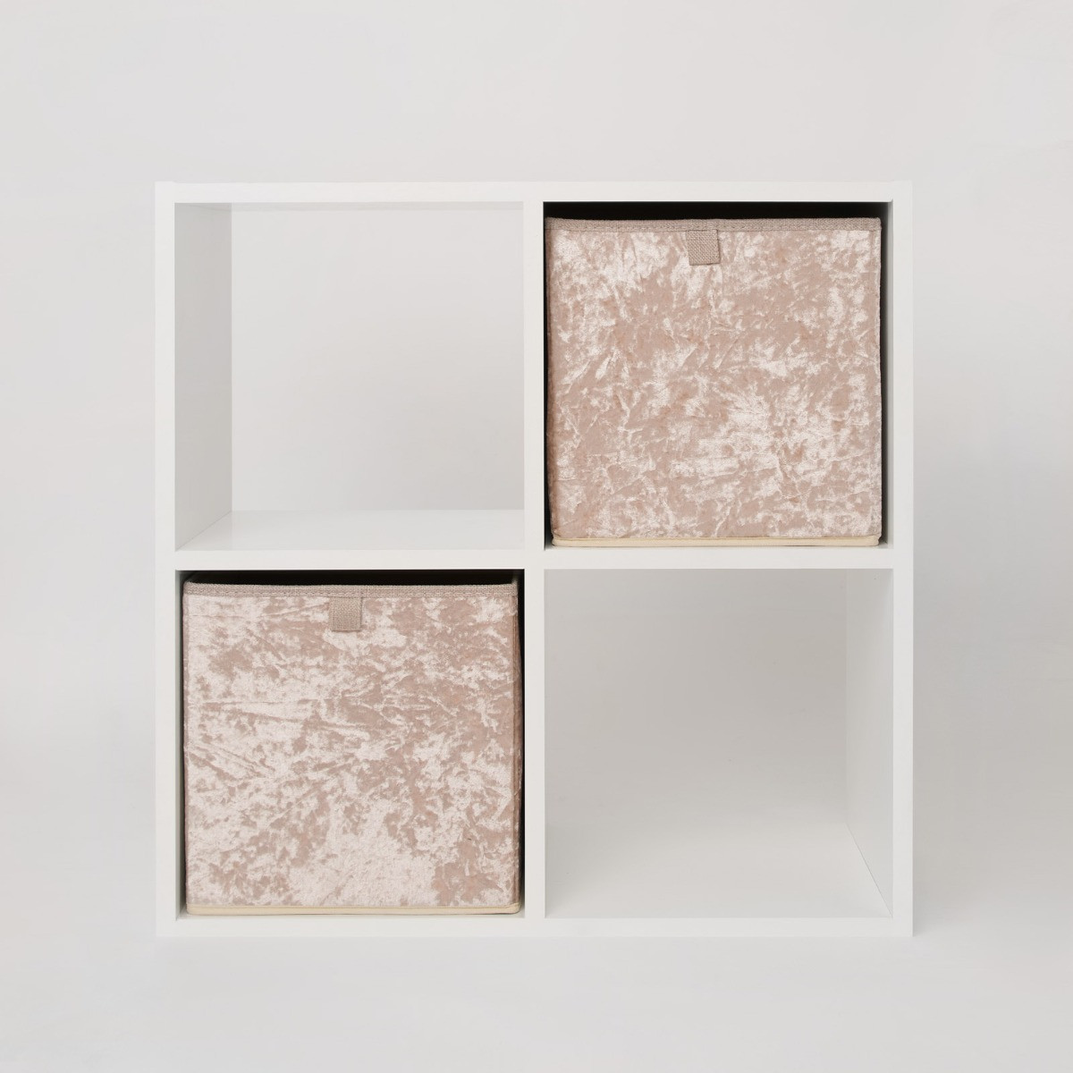OHS Crushed Velvet Cube Storage Boxes, Beige 2 Pack