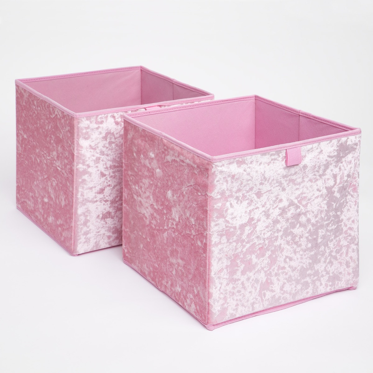 OHS Crushed Velvet Cube Storage Boxes, Blush - 2 pack>
