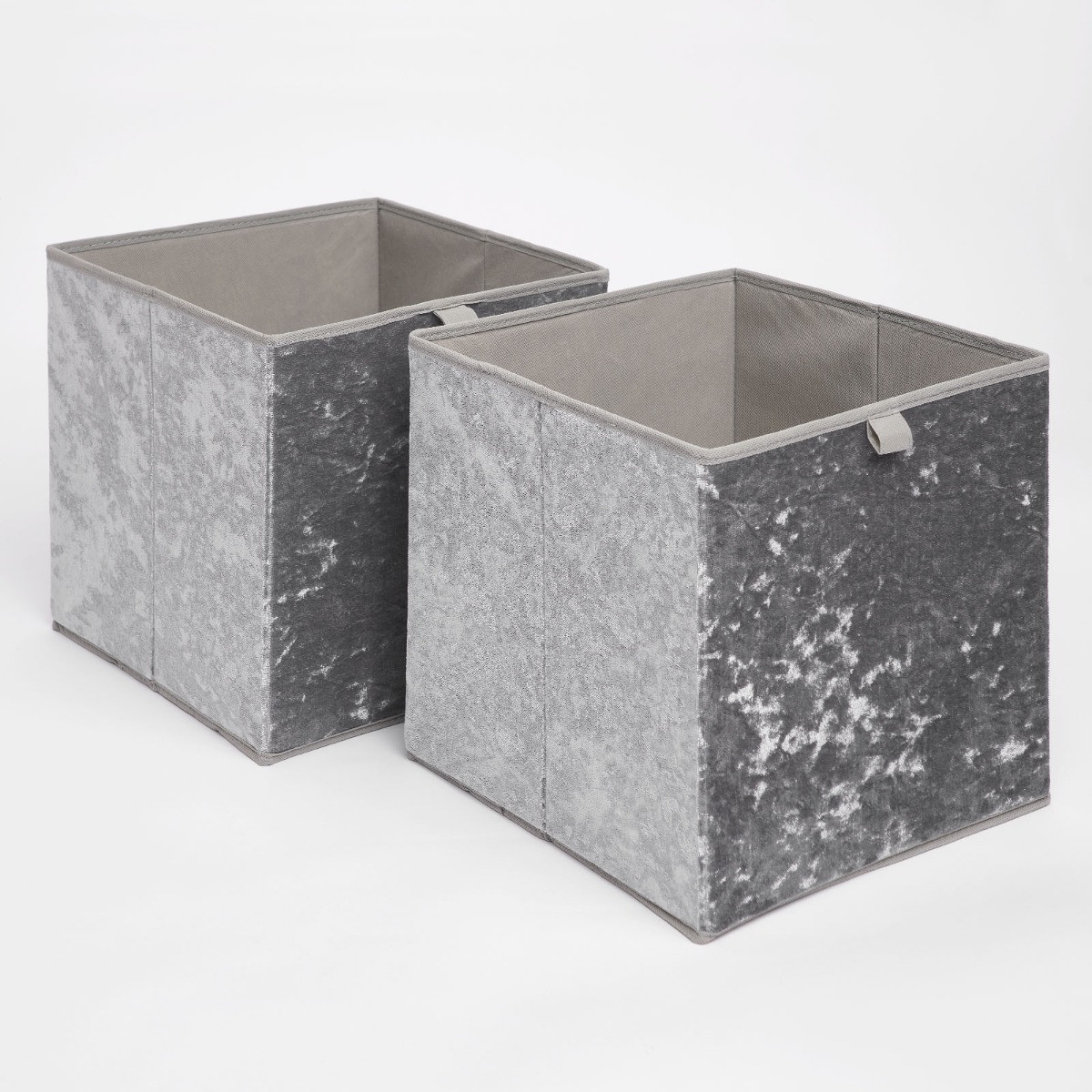 OHS Crushed Velvet Cube Storage Boxes, Grey - 2 pack>