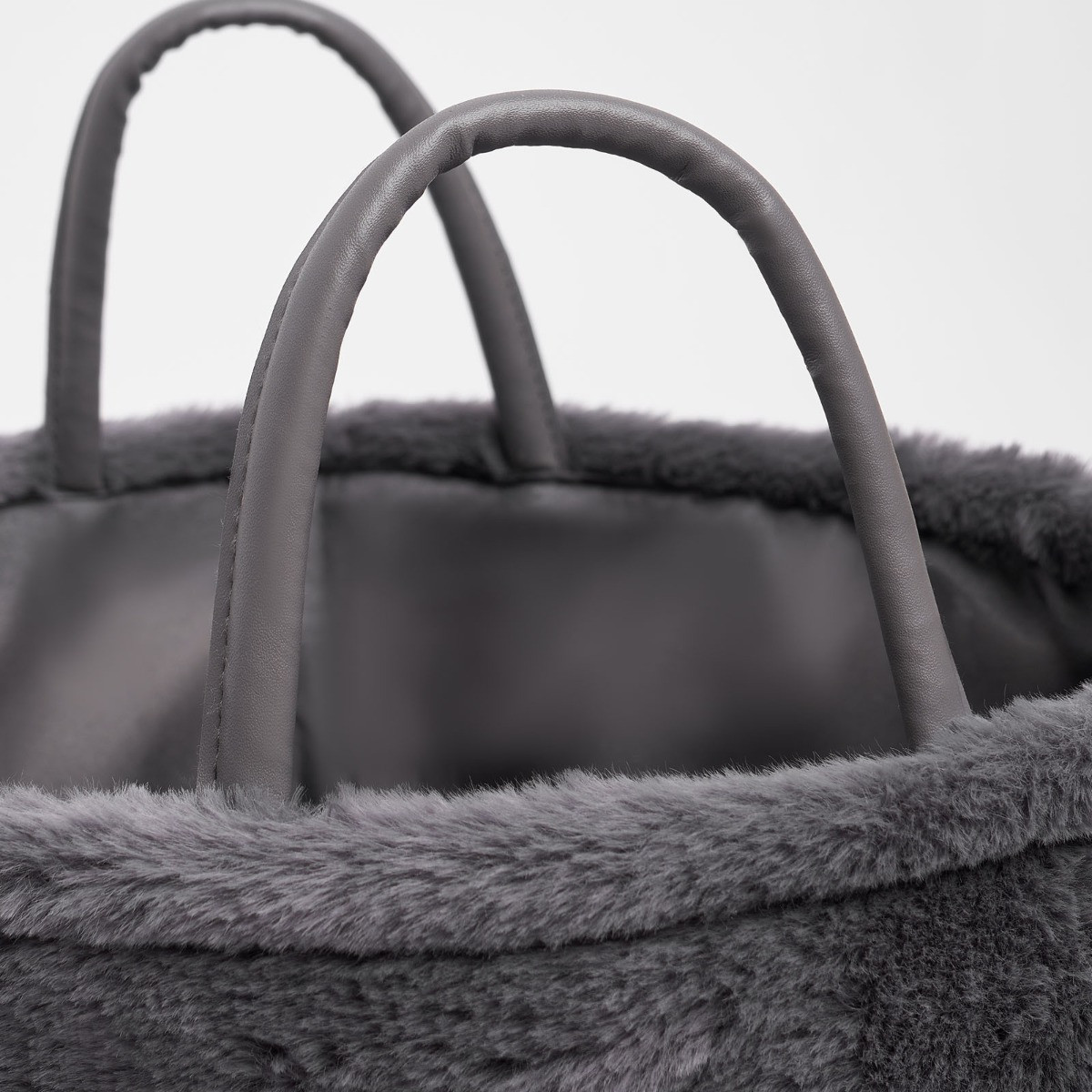 OHS Faux Fur Fleece Storage Basket - Grey>