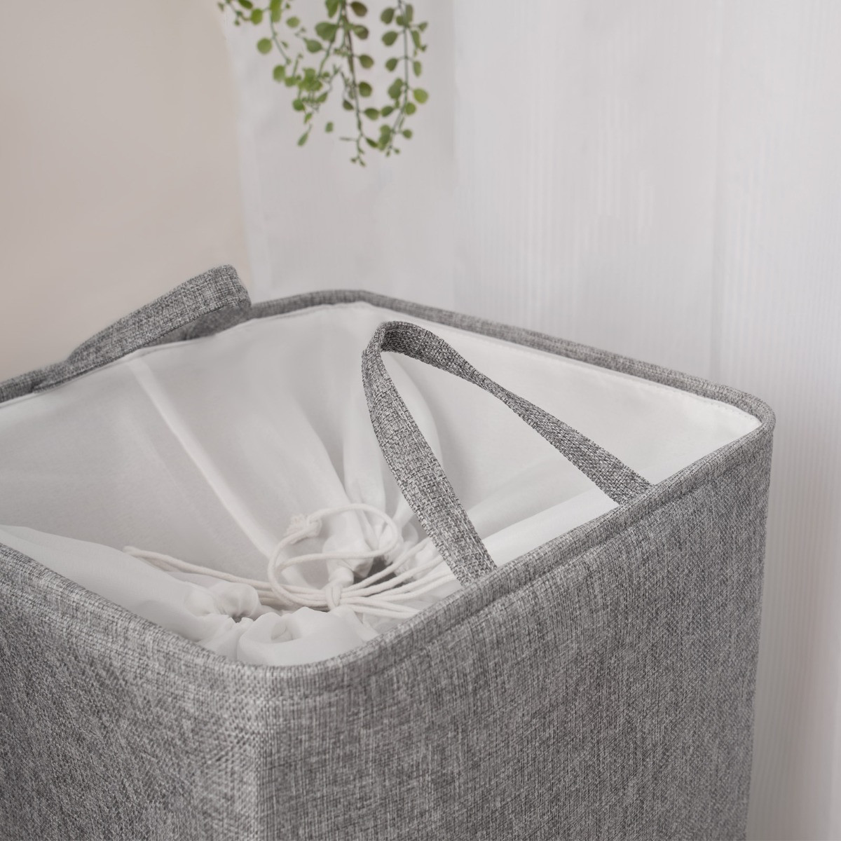 OHS Faux Linen Laundry Bag - Charcoal>