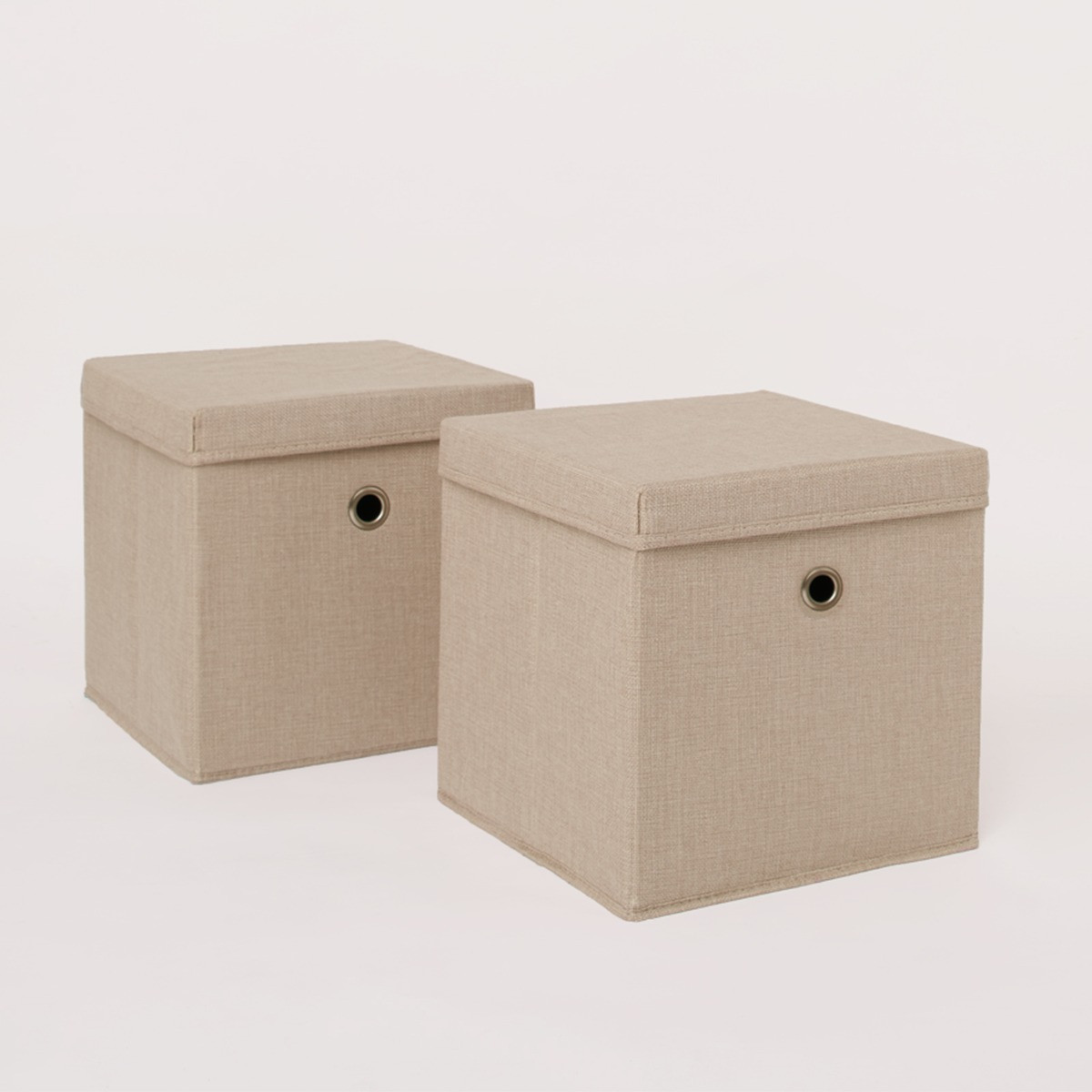 OHS Faux Linen Storage Box With Lid, Beige - 2 Pack>