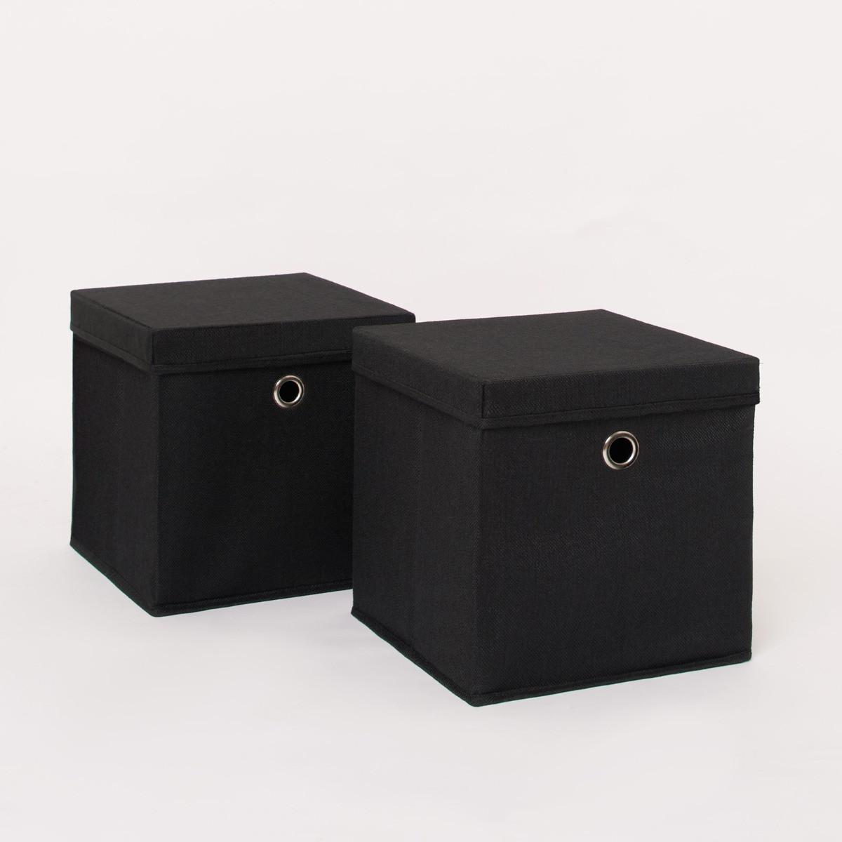 OHS Faux Linen Storage Box With Lid, Black - 2 Pack>