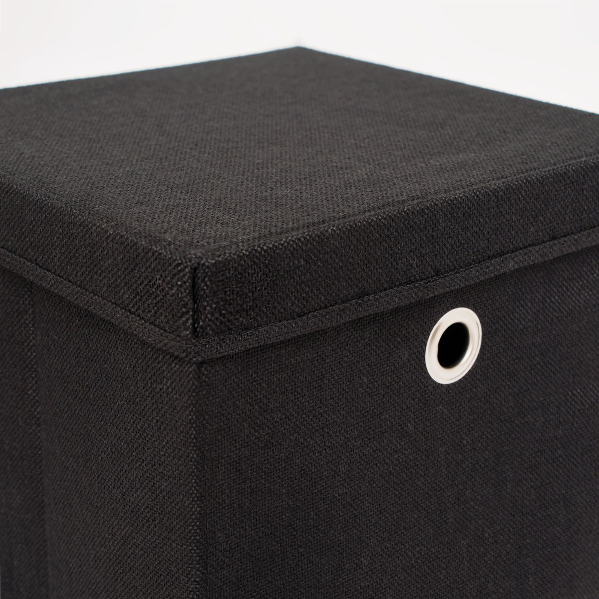 OHS Faux Linen Storage Box With Lid, Black - 2 Pack>