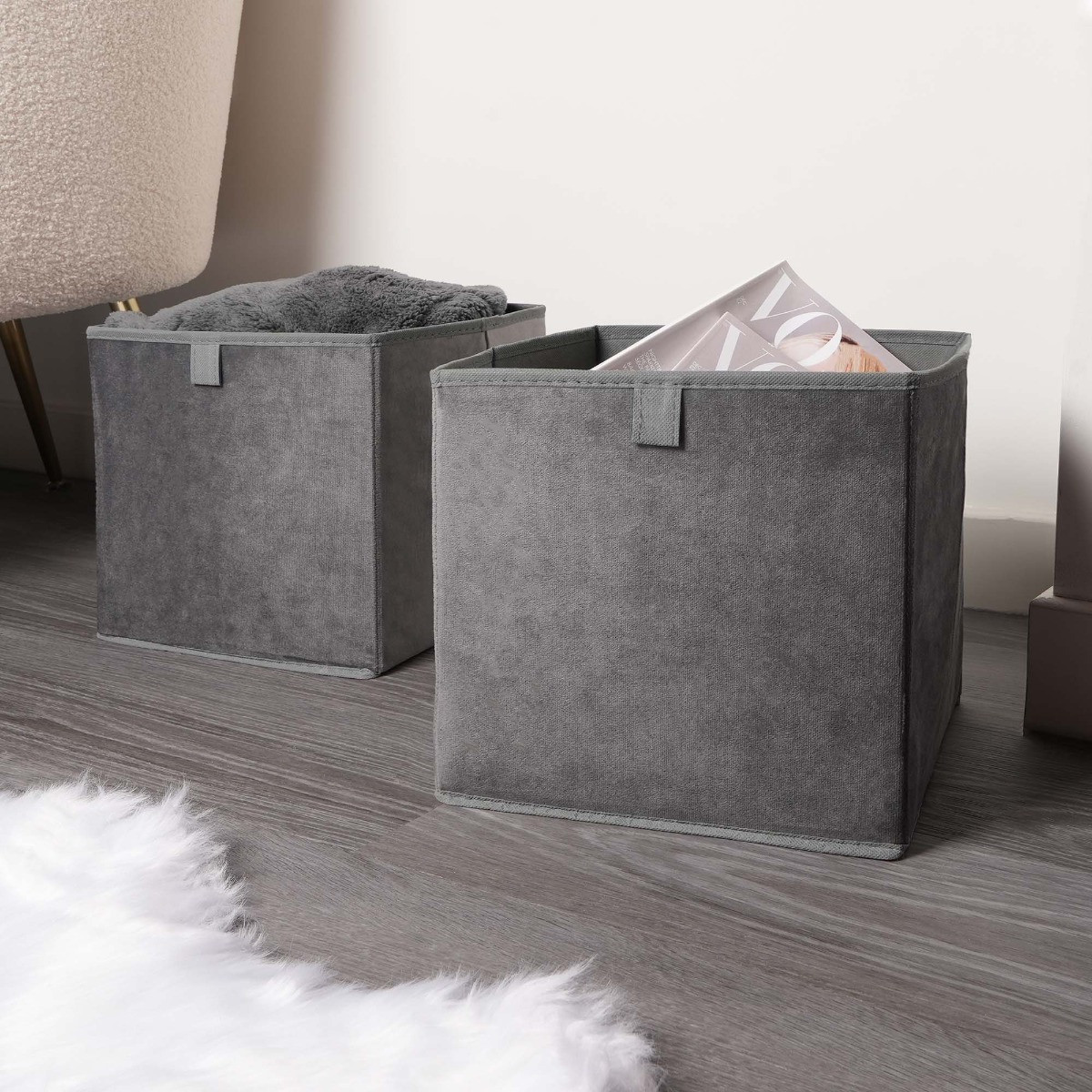 OHS Matte Velvet Cube Storage Boxes, Charcoal - 2 Pack>