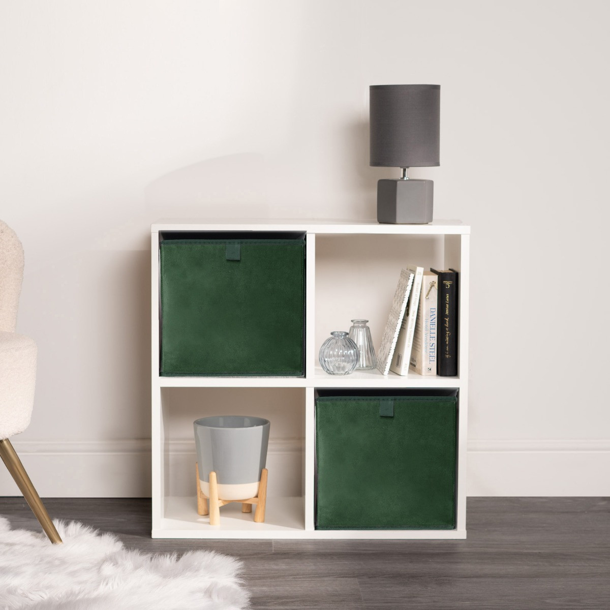 OHS Matte Velvet Cube Storage Boxes, Forest Green - 2 Pack>