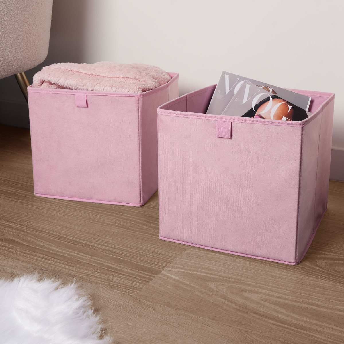 OHS Matte Velvet Cube Storage Boxes, Blush - 2 Pack>