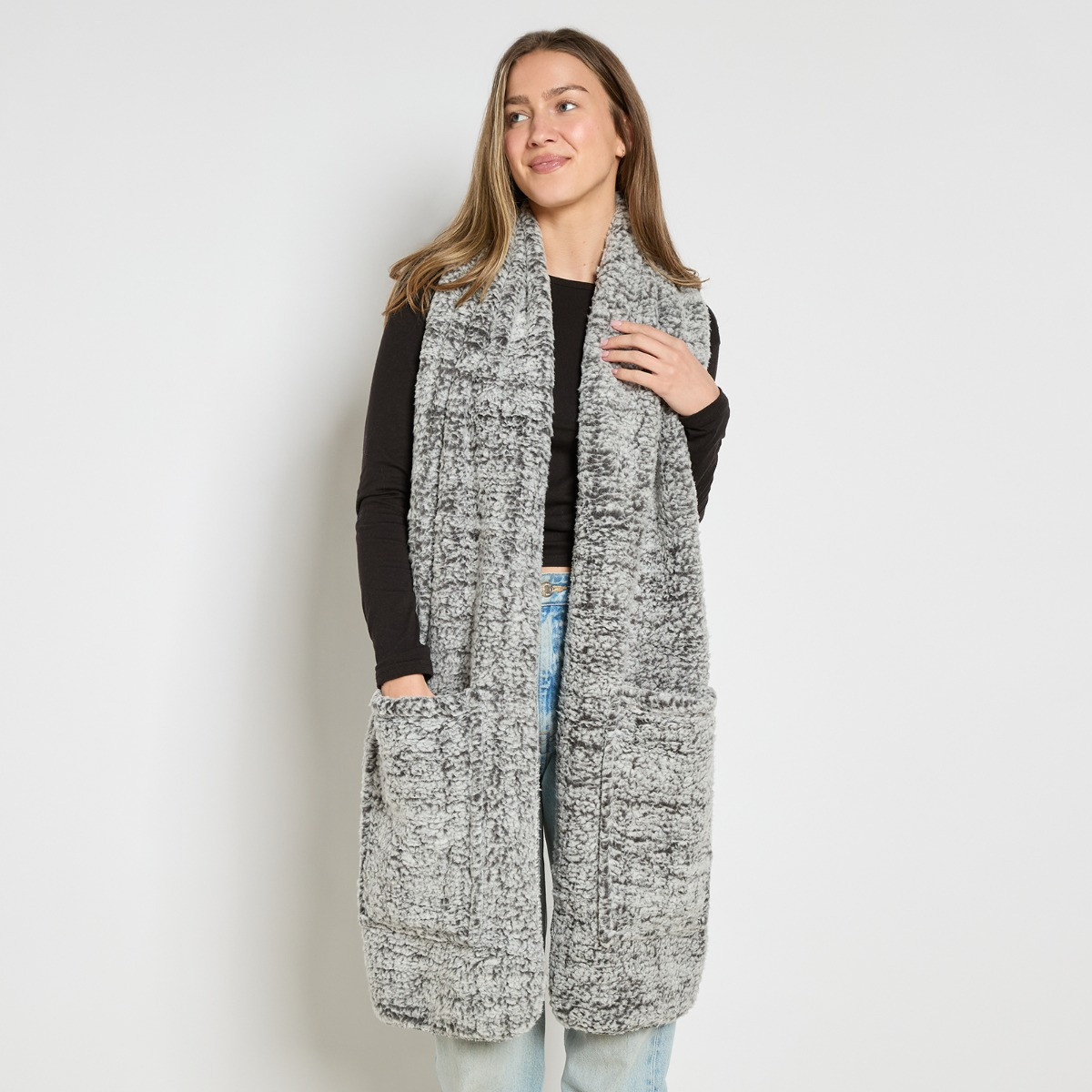 OHS Teddy Marl Pocket Scarf - Charcoal>