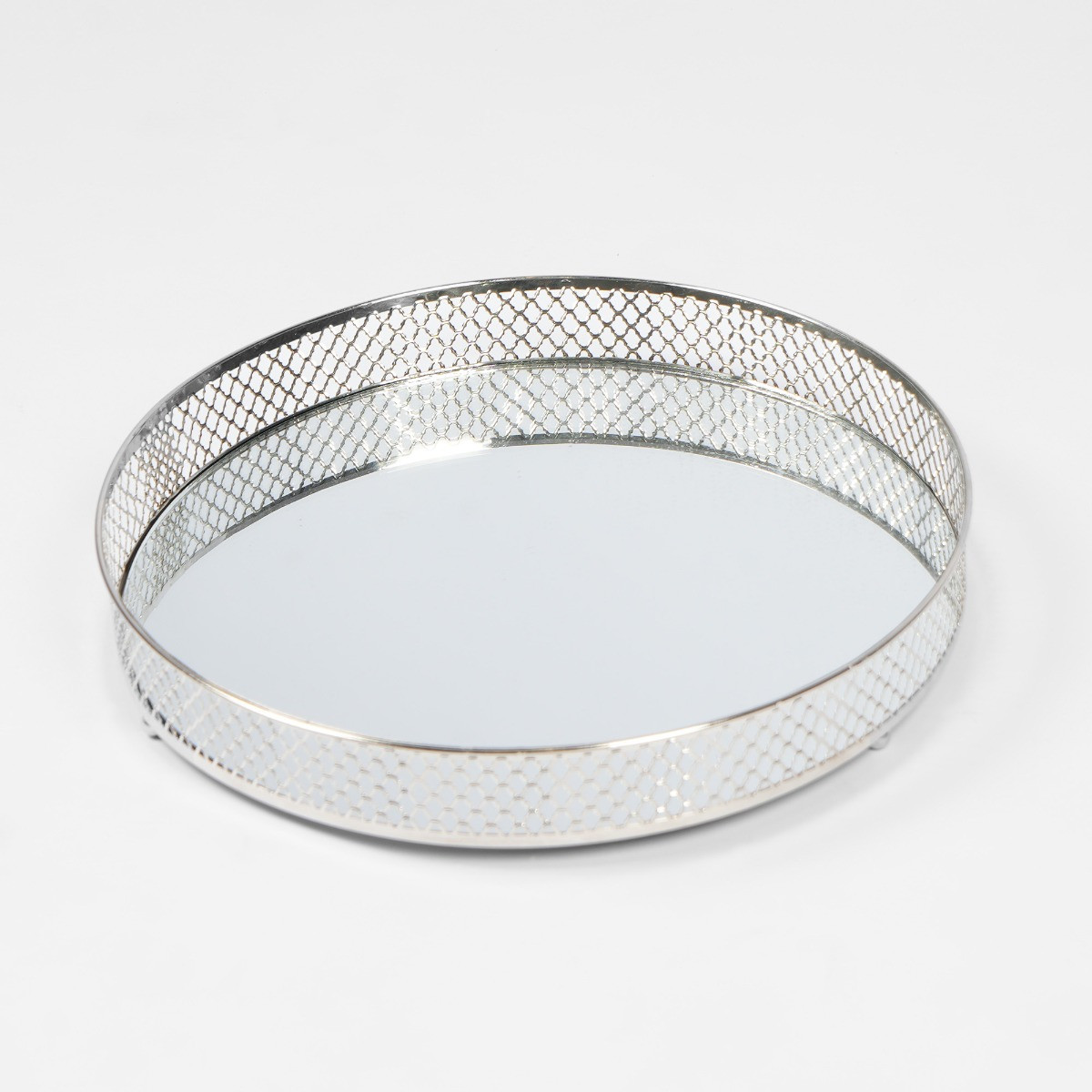 OHS Round Metal Mirrored Tray - Silver>