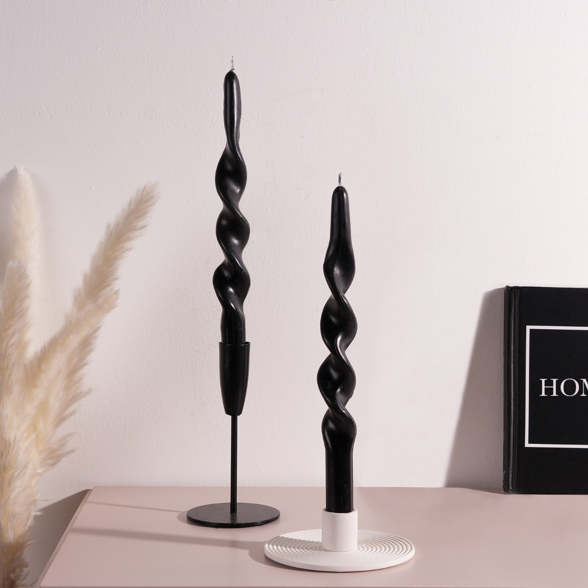 OHS Twisted Taper Candlestick, Black - Set of 2>