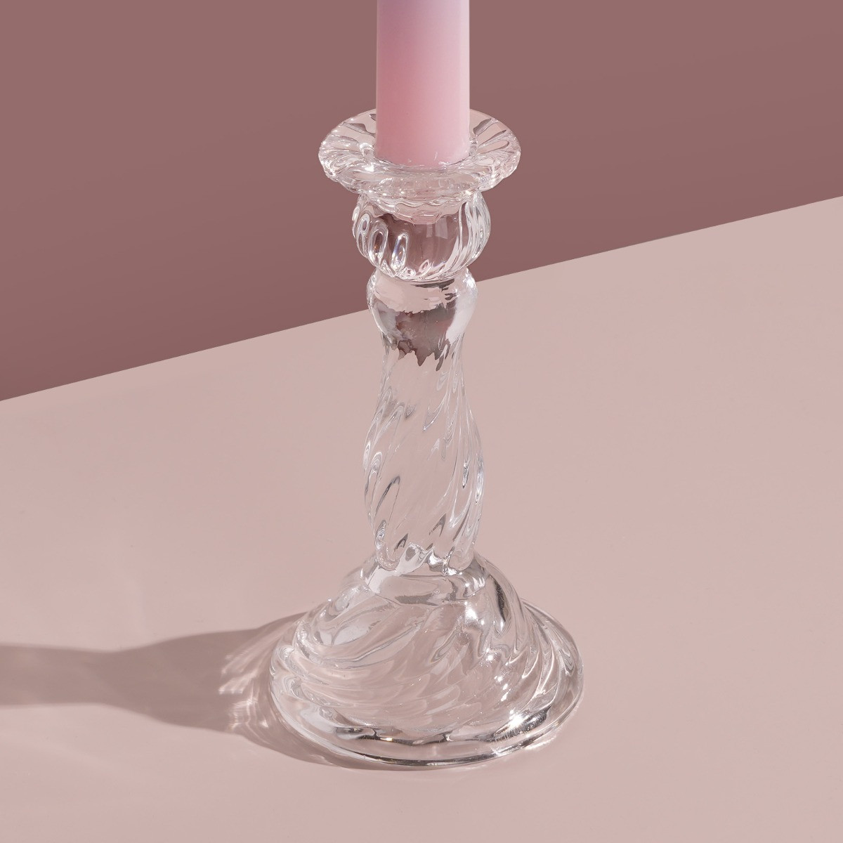 OHS Textured Twist Taper Glass Candle Holder>