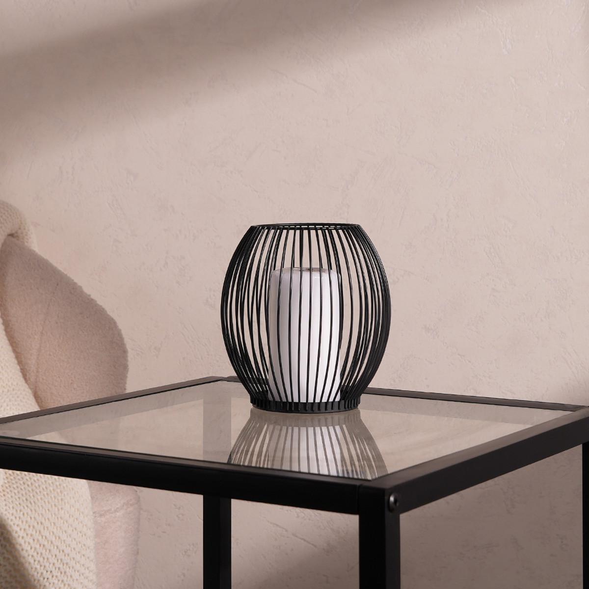 OHS Wire Candle Holder Lantern - Black>