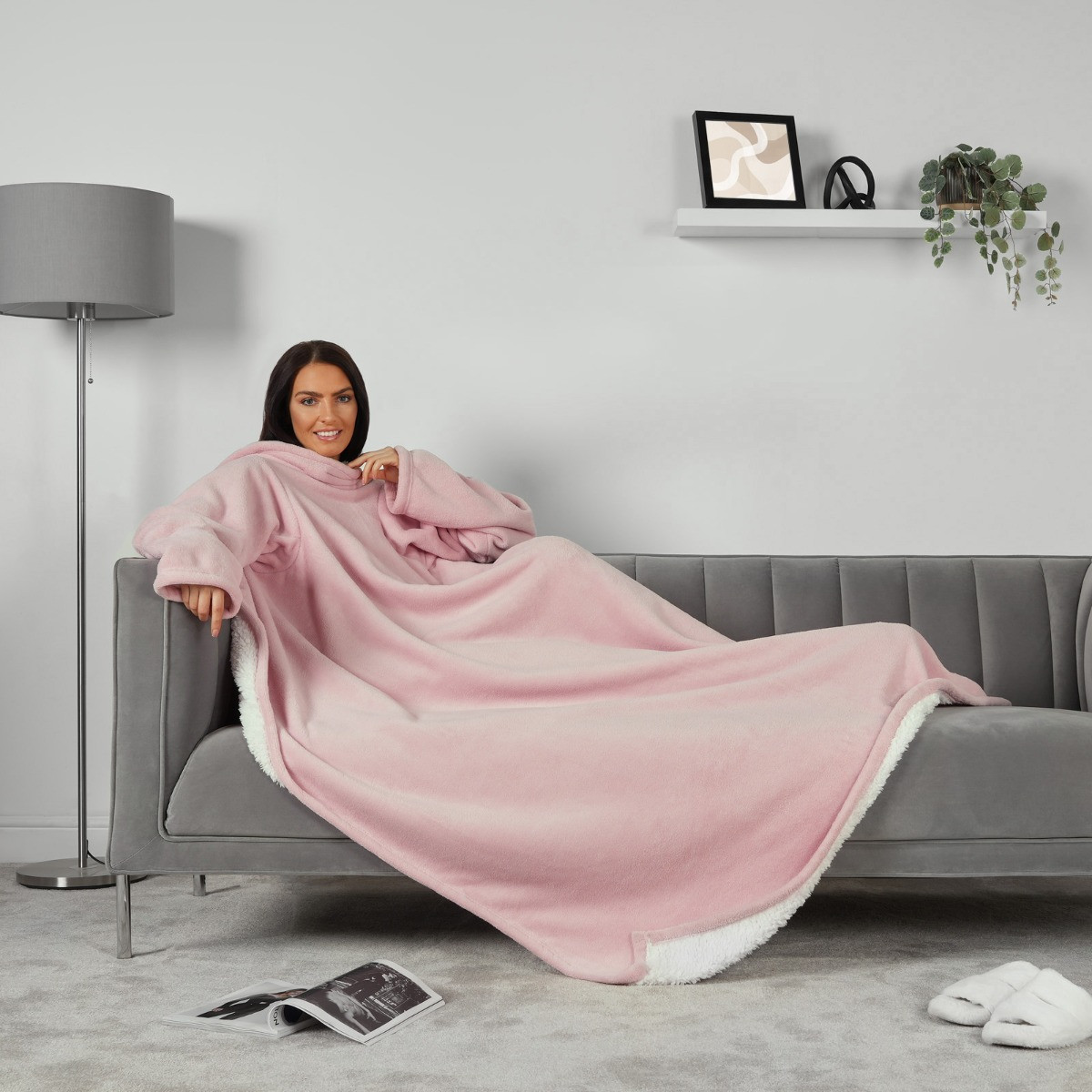 OHS Sherpa Wearable Blanket With Sleeves - Blush>