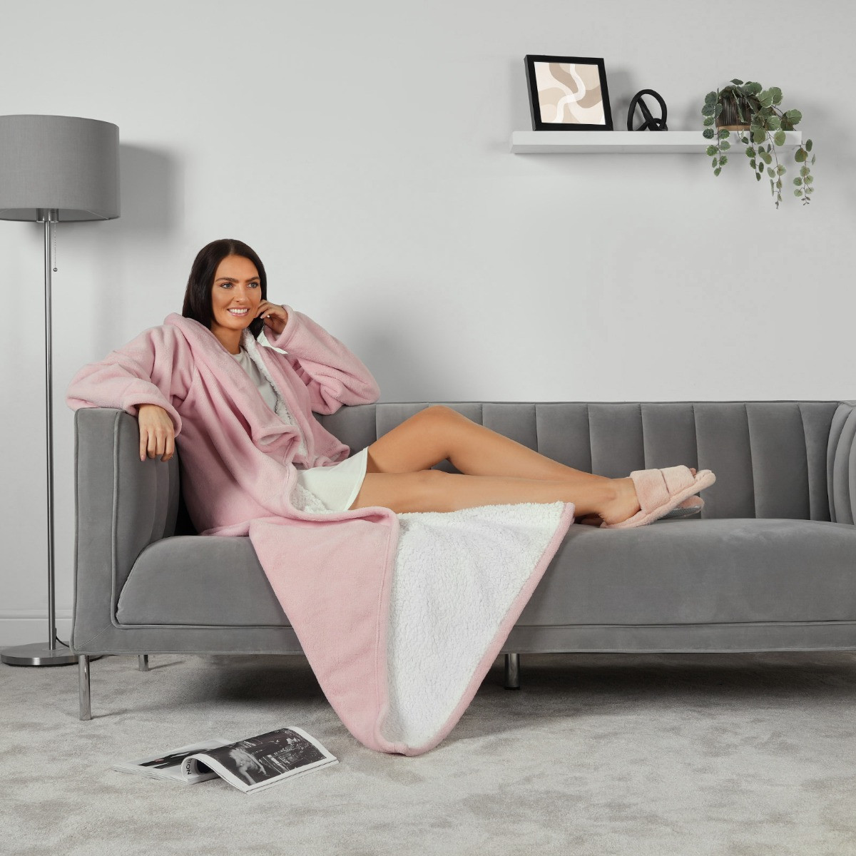 OHS Sherpa Wearable Blanket With Sleeves - Blush>