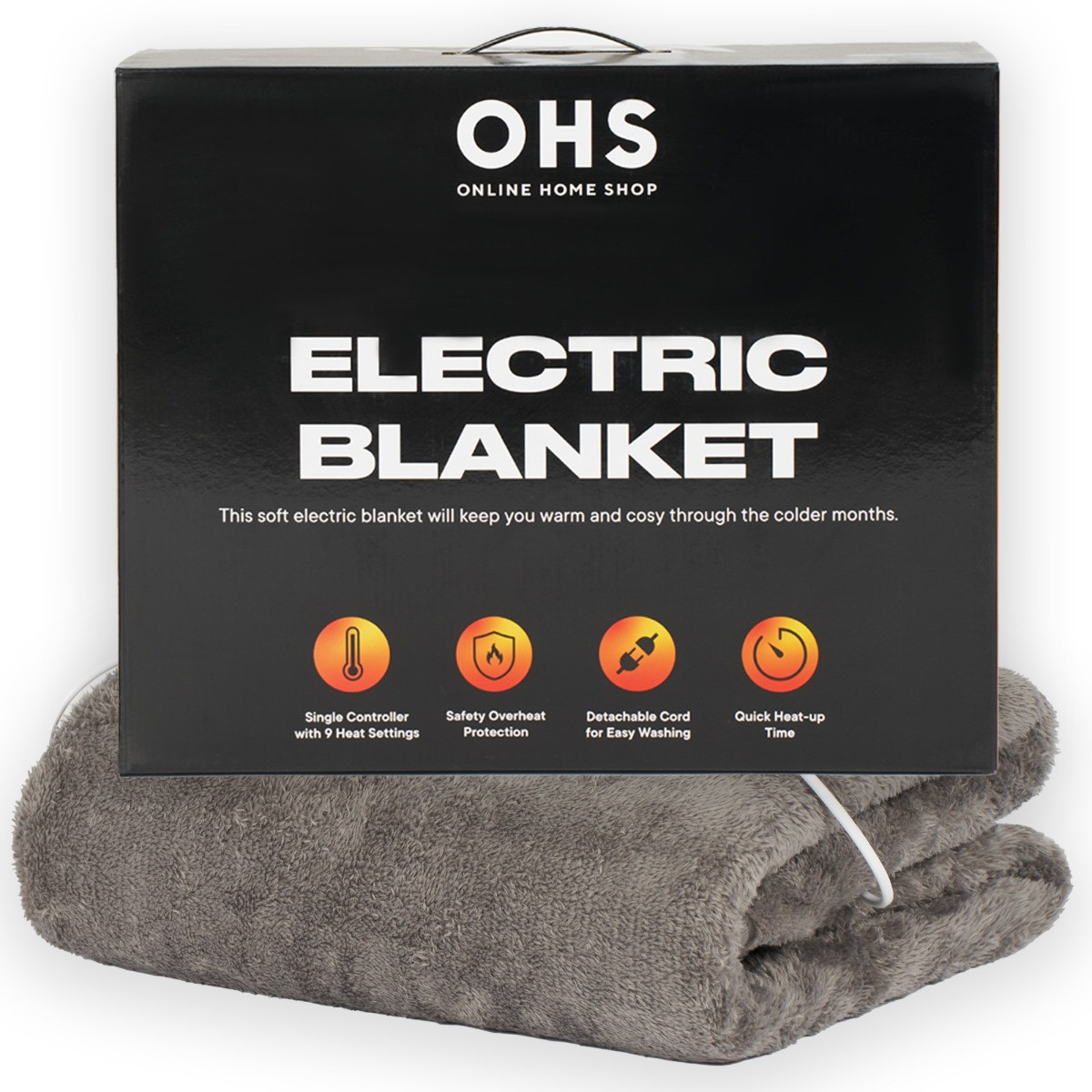 OHS Heated Teddy Fleece Electric Blanket - Charcoal>