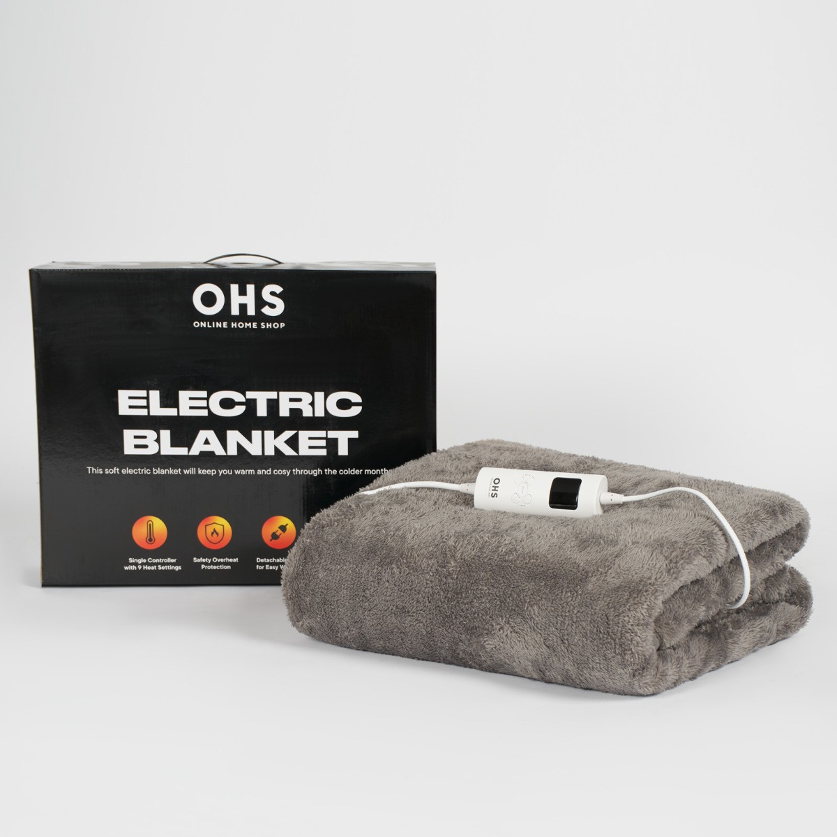 OHS Heated Teddy Fleece Electric Blanket Charcoal