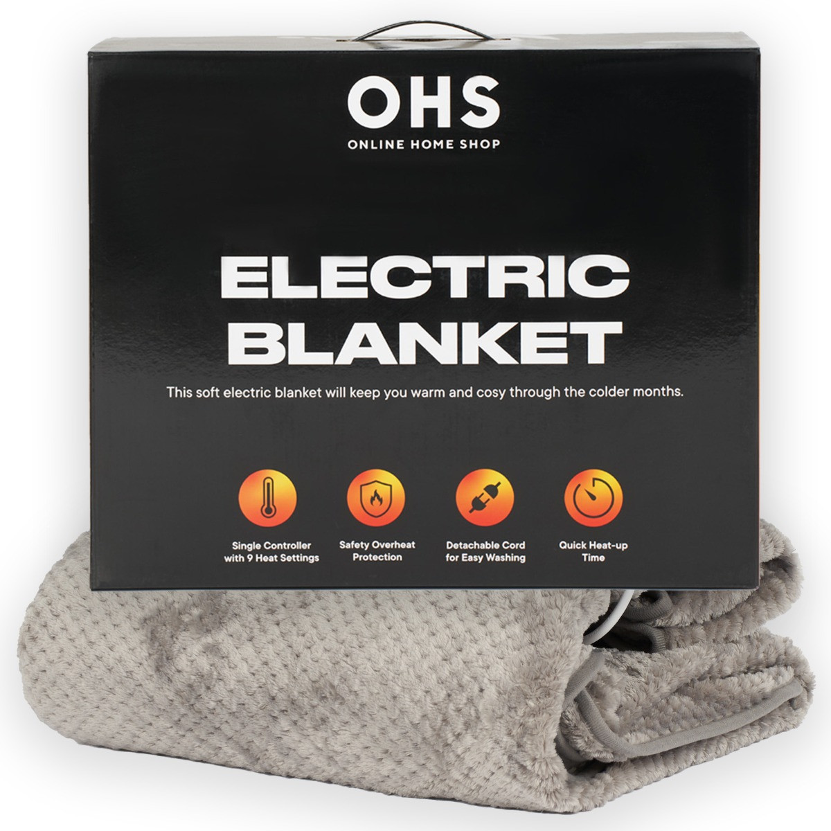 OHS Heated Waffle Fleece Electric Blanket - Charcoal>
