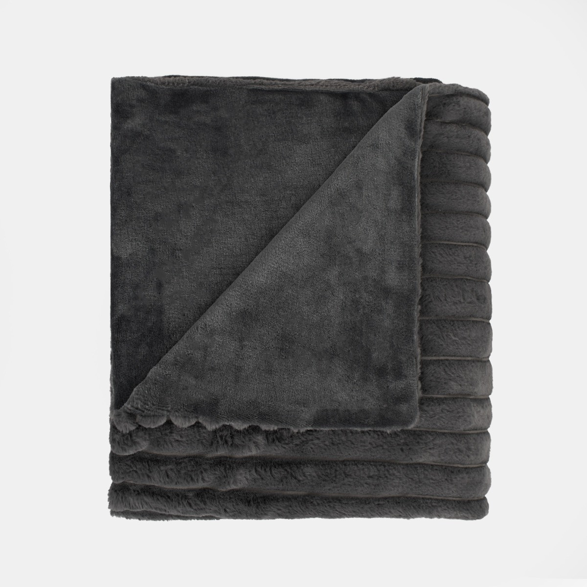 OHS Faux Fur Thick Ribbed Throw - Charcoal>