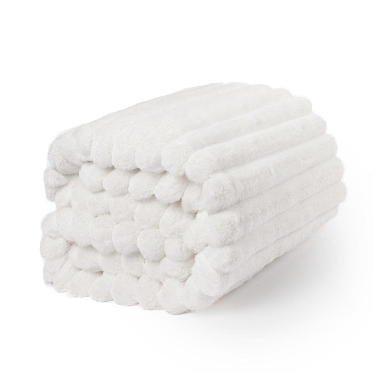 OHS Faux Fur Thick Ribbed Throw - White>