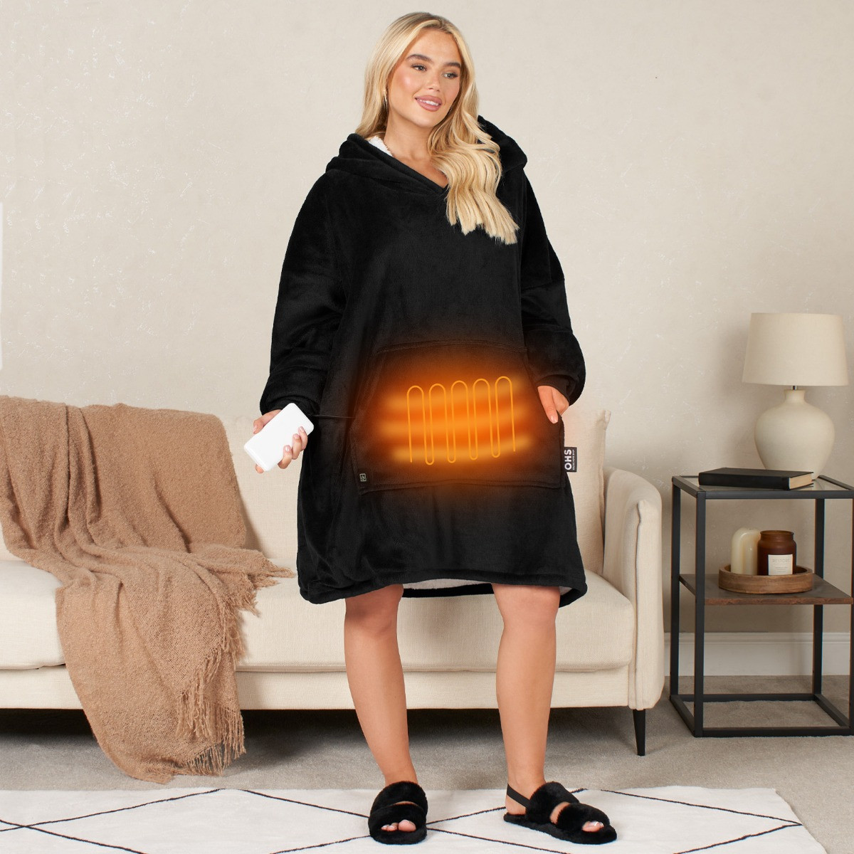 OHS Electric Heated Oversized Hoodie Blanket, Adults - Black>